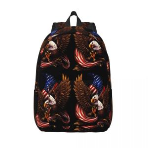 Sac à dos d'etudiant grande capacité, motif aigle à tête blanche et drapeau américain, léger et imperméable, pour filles et garcons - Neuf