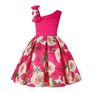 Robe de princesse fleurie sans manches pour fille (rose rouge 3) - Neuf