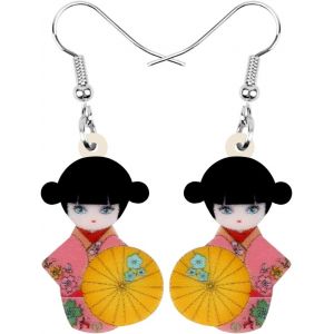 Kal-Acrylique Anime Cute Japonais Kimono Poupée Boucles D'oreilles Charms Pendentif Bijoux Cadeaux Pour Femme Adolescentes Fille - Neuf