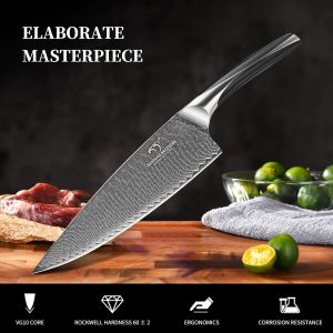 Mevronisshop-Couteau Chef En Acier Damas, Lame Ultra-Tranchante En Acier Vg10 De 8 Pouces, Poign&eacute;e Luxe, R&eacute;sistant Aux Taches/Corrosion, Bo&icirc;te Cadeau - Neuf