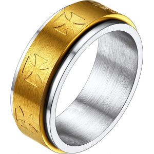 Tianyi-Bague Anti Stress Homme Femme,Anneau Tournant Acier Inoxydable/Coloré/Or 18 Carats/Noir Style Celtique/Templier/Étoile De David/Bandeau Sablé Et Rainuré-Taille 54 À 67-Bijoux Fantaisie - Neuf