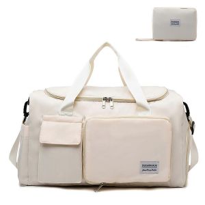 Sac de sport pliable 20L, ideal pour la gym et le yoga, avec compartiments etanches et humides, beige, style moderne et decontracte. - Neuf