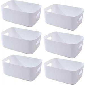 Jexnovashop-Lot De 6 Grandes Bo&icirc;tes De Rangement En Plastique Blanc Avec Poign&eacute;es 25 &times; 18 &times; 10 Cm - Bo&icirc;te De Rangement Pour Armoire De Cuisine - Bo&icirc;te En Plastique Pour &Eacute;tag&egrave;re De Salle De Bain - Neuf