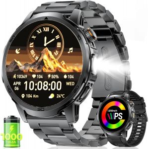 Montre Connect&iquest;&iquest;e Homme avec 1000mAh/1,85'' HD Grand ?cran/LED Lampe,Smartwatch Homme avec Moniteur de Fr&iquest;&iquest;quence Cardiaque et Sommeil/110+ Modes Sportifs,IP68 ?tanche Android iOS, Noir - Neuf