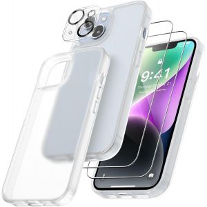 4 En 1 Coque Pour Iphone 14 Avec 2 Verre Tremp&eacute; Et 1 Cam&eacute;ra Protecteur, [Coussin D'Air Int&eacute;gr&eacute;] Antichoc Antirayures Bumper Protection Housse Pour Iphone 14 6.1"", Blanc Mat - Neuf