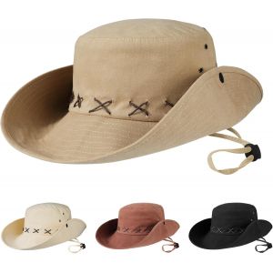 Chapeau De Soleil À Larges Bords Pour Hommes Et Femmes,Chapeau De Cowboy Style Safari,Chapeau De Boonie Jungle,Chapeau De Pêche Pour L'extérieur Imperméable À L'eau,Avec Protection Upf50+.[Z1375] - Neuf