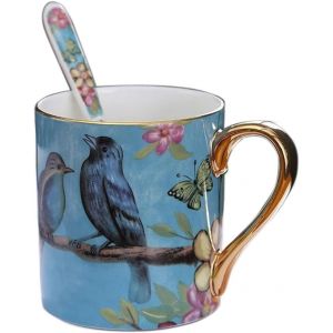 Eryi-Ybk Tech Tasse À Thé En Porcelaine Anglaise Pour La Maison, La Cuisine, Le Bureau - Motif Oiseaux (Bleu) - Neuf