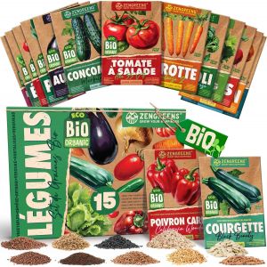 KALANKA-ZenGreens® - Kit de graines de légumes bio - 15 variétés pour une culture facile au jardin, sur le balcon ou dans une jardinière surélevée - Semences potagères - Neuf