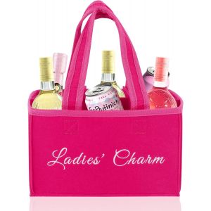 Letnerny-Lady » Charm Porte-Bouteilles En Feutre Pour 6 Bouteilles (Champagne, Vin, Bière, Hugo) ¿ Sac De Transport Comme Cadeau Amusant Pour Femme, Maman, Anniversaire, Jga, Fête Des Mères Ou Soirée - Neuf