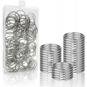 KAL-Lot De 100 Anneaux Porte-Clés - Diamètre : 25 Mm - Avec Boîte En Plastique - En Acier Inoxydable - Pour L'Organisation Des Clés À La Maison Et Le Bricolage - Neuf