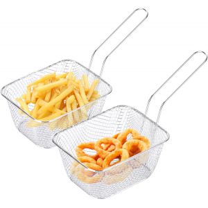 Mini panier à frites, panier à frites, panier à frites en acier inoxydable avec poignée, 2 pièces, pour frire et servir les aliments - Neuf