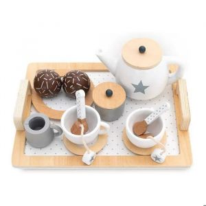 GINGER HOME &iquest; Service &agrave; th&eacute; et caf&eacute; en bois pour enfants avec accessoires, blanc/gris, plateau 26x20 cm, 3+ ans - Neuf