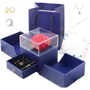 Cadeau pour petite amie, rose &eacute;ternelle, coffret cadeau, collier en or rose pour femme, boucles d'oreilles en or rose, bagues, lettre d'amou - Neuf