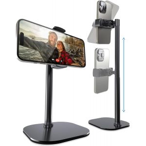 MEVRONISSHOP-ChatStand, Support Telephone pour Bureau R&eacute;glable, Support iPhone Bureau, Trepied iPhone Filmer, Tr&eacute;pied T&eacute;l&eacute;phone Table, Porte Telephone pour Samsung et Smartphones Android - Noir Nuit - Neuf