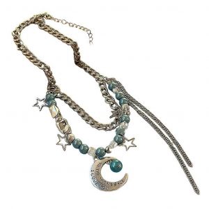 Collier D¿Étoile De Lune Personnalisé Pour Les Femmes Cadeaux Ras De Cou De Perles Chaîne De Clavicule - Neuf
