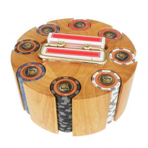 Jeu De Jetons De Poker, Plateau Tournant En Bois, Grande Capacite, Avec Poignee En Laiton, Plateau De Rangement Portable - Neuf