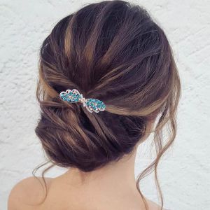 Kal-Barrettes Cheveux Cristal Strass Dorés Pinces Cheveux Arc Français Clips Accessoires Cheveux Mariage Pince Décorative Tête Couvre Chef Bijoux De Cheveux Mariée Pour Femmes Filles (Bleu) - Neuf