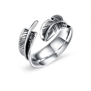 Bague Ouverte En Acier Titane En Forme De Plume Pour Homme (10#) - Neuf