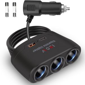 MEVRONISSHOP-5 en 1 prise allume-cigare USB voiture 120 W, chargeur de voiture, chargeur de voiture USB r&eacute;partiteur adaptateur avec 3 prises 12 V USB C PD et USB A QC3.0 pour iPhone iPad Dashcam r&eacute;fr - Neuf