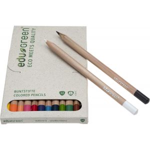 Eryi-Edugreen® Lot De 13 Crayons De Couleur Avec Mine De 5 Mm De Qualité Dans Une Boîte En Carton D'herbe + Crayon Graphite Bois Issu De Culture Certifiée, Vernis Soluble À L'eau Et Film De Gaufrage - Neuf