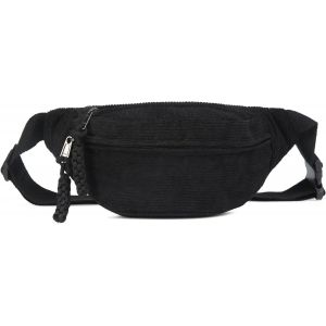 KALANKA-Sac à bandoulière pour femme, petit, sac bandoulière tendance en velours côtelé, élégant et pratique, sac banane pour l'extérieur, le sport, les voyages, la course, l'école, Noir , Taille - Neuf