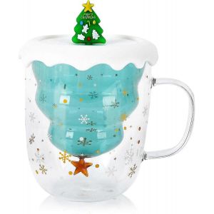 Tasses Mignonnes De Noël 250ml Tasse À Café En Verre Double Couche Avec Couvercle Et 3 Décorations,Tasse À Thé Durable M- - Neuf