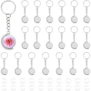 Kal-20 Sets Kit Porte-Clés Cabochon Pendentif À Double Faceen Argent Antique Porte-Clés En Alliage De 8.4cm Avec 40 Pièces Cabochons En Verre Pour La Fabrication De Bijoux - Neuf