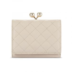 Porte-monnaie court blanc pour femme, petit porte-monnaie brodé en fil parfumé, à la mode, avec clip en perles - Neuf