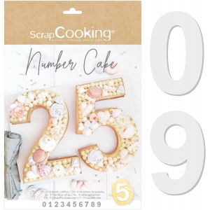 KALANKA-Scrap Cooking - Kit Moules Number Cake - Chiffres 0 &agrave; 9 - Hauteur 28 cm / 11 pouces - Gabarits Accessoires P&acirc;tisserie &iquest; G&acirc;teaux en Forme de Num&eacute;ros Dessert Anniversaire - Avec Recettes - 3927 - Neuf