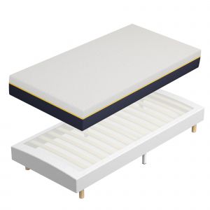 Matelas Mousse &agrave; M&eacute;moire 90x190 cm + Sommier Tapissier, &Eacute;paisseur 21 cm - Neuf