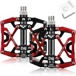 Pédales De Vélo Plates Pour Vtt, Corps En Aluminium Cnc, Diamètre De La Plateforme : 9/16 Pouces, Pour Vtt, Vélo De Route (Noir Et Rouge) - Neuf
