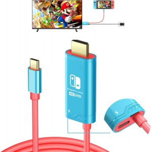 Eryi-Câble Usb Type C Vers Hdmi Pour Nintendo Switch/Oled Only,Câble 3 En 1 Haute Vitesse 4k Usb-C Vers Hdmi, Prise En Charge Tv/Steam Deck/Ordinateur Portable/Pc, 2m Rouge Et Bleu - Neuf