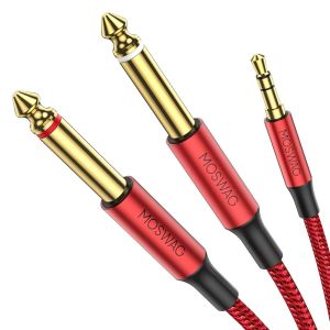 TIANYI-Câble Audio 3.5mm vers Double 6.35mm 3M, 6.35 vers 3.5 Mâle Y Splitter TRS Jack, Plaqué Or Nylon Tressé 3,5mm à 2X 6,35mm Splitter Câble pour Amplificateur, Cinéma Maison - Neuf