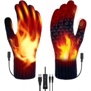 JGD-Gants Chauffants USB, Gants Chauffants &eacute;lectriques Unisexes Chaudes Gants pour Portable Double Face Chauffe Mains &agrave; Tricoter Gant Thermiques &agrave; temp&eacute;rature r&eacute;glable pour Int&eacute;rieur Ext&eacute;rieur - Neuf