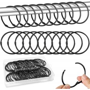 KALANKA-Lot de 40 Anneaux de Rideaux &agrave; Ouvrir, Anneau Rideau Douche, Anneaux de Reliure, Clips M&eacute;talliques pour Anneaux pour Tringles &agrave; Rideaux et Rideau Rail (Noir) - Neuf