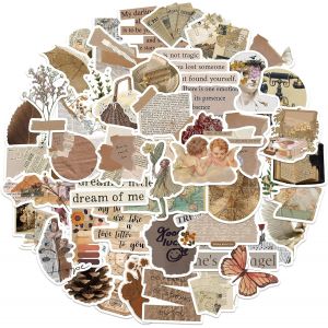 52pcs Autocollants De Vintage Autocollants De Scrapbooking Mignons Kit De Fournitures Rétro Esthétiques,Autocollants En Vinyle Pour Planificateur Junk Journal Scrapbook Paper Laptop - Neuf