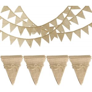 4 Pcs Guirlande Fanions Tissus pour Fanion Guinguette Toile de Jute,Bannieres Fanion en Jute,Triangle Bannières Vintage pour Décoration de Mariage Fête Baptême(54 Pcs Fanions,3,8 m x 4 Pcs) - Neuf