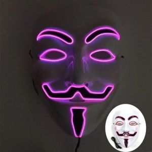 Masque À Thème De Film Lumineux Rave D'halloween, Masque Anonyme À Lumière Led V Pour Vendetta, Masque Complet Scintillant Pour Fête Cosplay-04 - Neuf