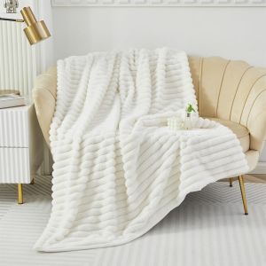 Tianyi-Couverture En Peluche Super Douce - Couvertures En Fausse Fourrure Pour Canapés, Couvertures Légères, Couvertures De Canapé Chaudes Pour Le Lit, Le Canapé, Le Canapé (130x160cm, Beige Blanc) - Neuf