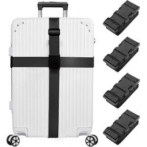 Sangles De Valise Noires Pour Valise 4 Pack,Sangles De Valise R&eacute;glables Robustes Avec Boucle Pour Valise De Voyage,3,8 X 200 Cm - Neuf