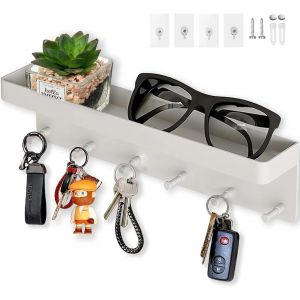 Porte Clef Mural &agrave; 6 crochets, 2 Fa&ccedil;ons Installer Porte Cl&eacute; Mural et Porte-Courrier D&eacute;coratifs, Accroche Cl&eacute; Mural pour Entr&eacute;e, Couloir, Bureau. Blanc - Neuf