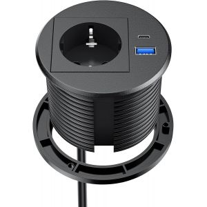 Prise De Bureau Encastrable Avec Usb C, Prise Rétractable Avec Usb A Et C Pour Plan De Travail Cuisine, Câble 2M, Noir - Neuf