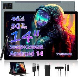 ChenQuanSarl-Tablette 14 Pouces Android 14,Tablette Tactile 5G Wifi Et 4G Lte,36Gb Ram+256Gb Rom(1Tb Tf),Octa-Core/Ecran 2K/Bt5.0/13Mp+8Mp/11580Mah/Gps/Gms Avec Étui Et Stylet,Gris - Neuf