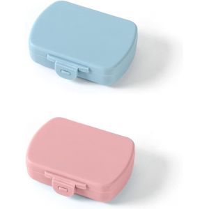 Portable De La Pilule-Fort, Mini Plastique Pilule Organisateur Avec 6 Compartiments, Une Boîte De Rangement Pour Les Vitamines, Les Médicaments Et Les Plus - Bleu Et Rose, Pack De 2 - Neuf