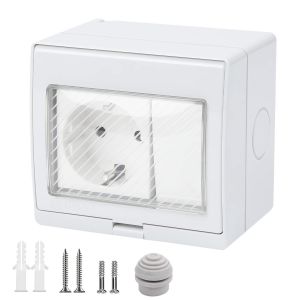 Prise de Couran Telectrique Exterieur Etanche, Classe de Protection IP55, Prise Interrupteur Etanche Exterieur, Prise sol Etanche, pour Garage, Caves, Cuisine, Salle de Bain (Trou unique) - Neuf