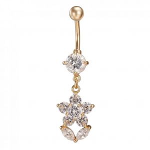 Fleur Pendentif Ventre Nombril Bague Zircon Placage En Acier Inoxydable Corps Piercing Bijoux(Blanc) - Neuf
