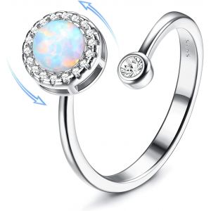 Pierre Naturelle Bague Femme Homme Opale Ajusteur Bague Argent 925 Plaqué Or Moonstone Fidget Bague Ouvert Réglable Spinner Knuckle Promise Mariage Fiançailles Bagues Avec Coffret Cadeau.[Y1065] - Neuf