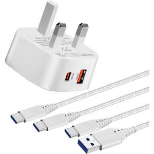 Letnerny-25 W Super Fast Usb C Et 18 W Charge Rapide 3.0 Chargeur Plug Et Câble Pour Samsung Galaxy S24/S24+/S24 Ultra/A54 A55 5g/A25 A53 A14 A13 A15 A33 A22/Z Filp Fold 4 5/Iphone 15 Pro/15 Adaptate - Neuf