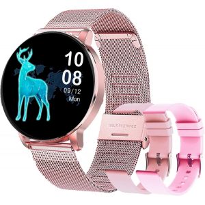 Women's Smartwatch Compatible With Samsung Huawei Xiaomi Android Ios Pedometer Sports Watch Heart Rate Monitor Waterproof Ip67 Gps Shared Sport Message Notification (Pink) - Neuf