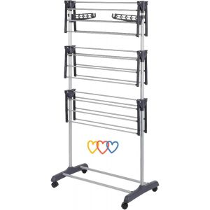 S&eacute;choir &agrave; Linge Pliable avec roulettes Grande Capacit&eacute; Etendoir en Acier Inoxydable Ailes Pliables sur 3 Niveaux de S&eacute;chage pour Usage Int&eacute;rieur/Ext&eacute;rieur (75 * 44 * 158cm Blanc) - Neuf
